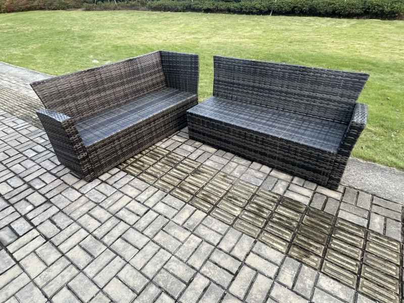 Fimous 10 Seater Garden Rattan Furniture Corner Dining Set with 2 Small Footstools Armchair Indoor Outdoor Lounge Sofa Set Dark Grey Mixed