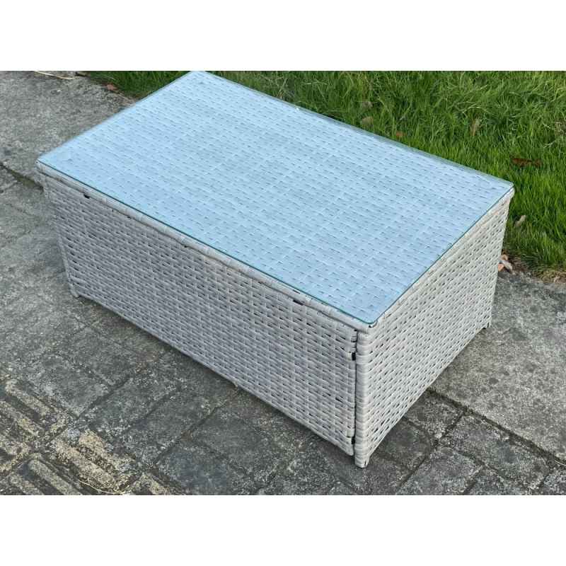 Fimous Light Grey Outdoor Rattan Garden Furniture Set Lounge Sofa Set 2 Coffee Table Big Footstool