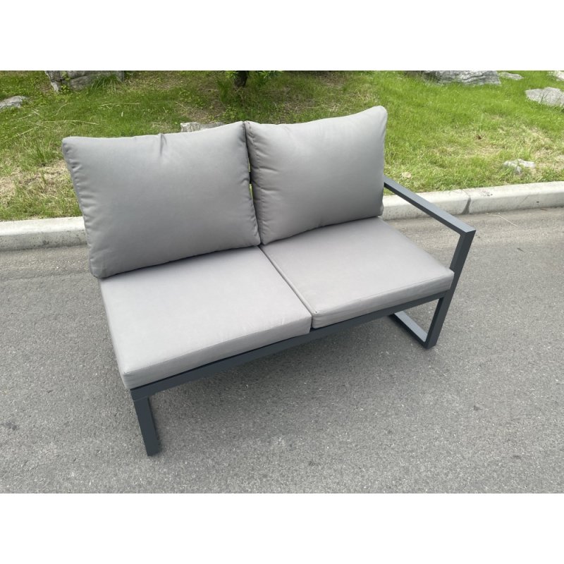 Fimous Aluminum Outdoor Garden Furniture Corner Sofa Adjustable Rising Lifting Table Sets Dark Grey Black Tempered Glass 8 Seater