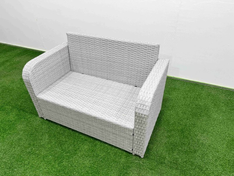 Fimous 4 Seater Outdoor Love Sofa Set Rattan Garden Furniture Set with Rectangular Coffee Table Light Grey