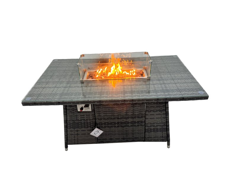 Fimous Rattan Garden Furniture Dining Set 10-seater Gas Firepit Dining Table Corner Sofa Set with 2 Small Stool Side Table Dark Grey Mixed