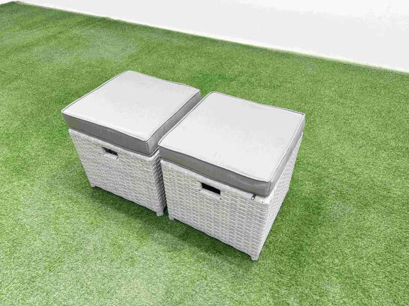 Fimous 6 Seater Outdoor Love Sofa Set Rattan Garden Furniture Set with Oblong Coffee Table 2 Small Stools Side Table Light Grey