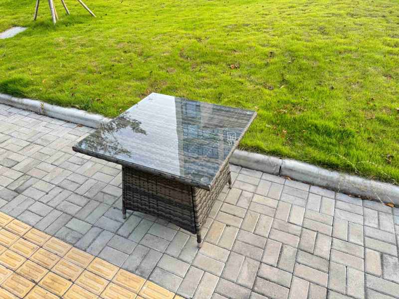 Fimous Rattan Garden Furniture Dining Set 4-seater Patio Square Table Chairs Outdoor Dark Grey Mixed