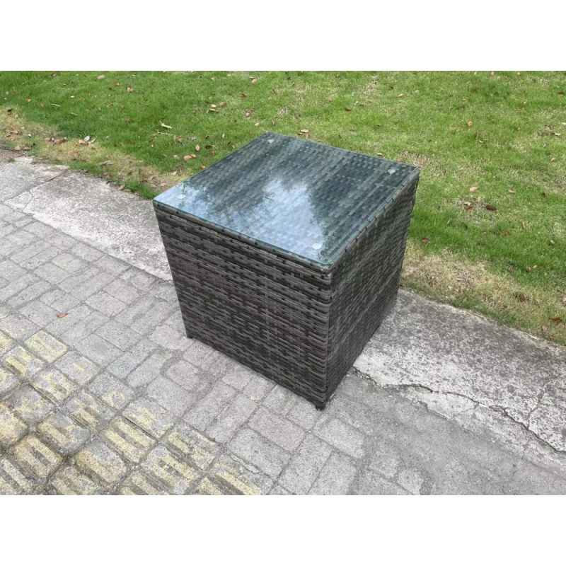 Fimous Outdoor Rattan Garden Furniture Sets Height Adjustable Rising lifting Dining Table Sofa Set with Side Table Big Footstool Dark Grey Mixed