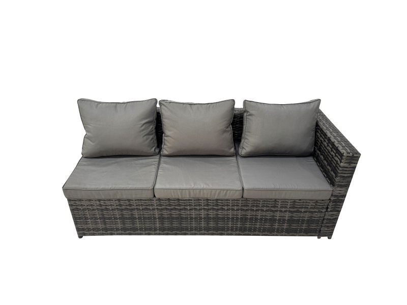 Fimous Outdoor Rattan Rectangular Coffee Table Corner Sofa Sets Garden Furniture Set with 3 Stools Dark Grey Mixed