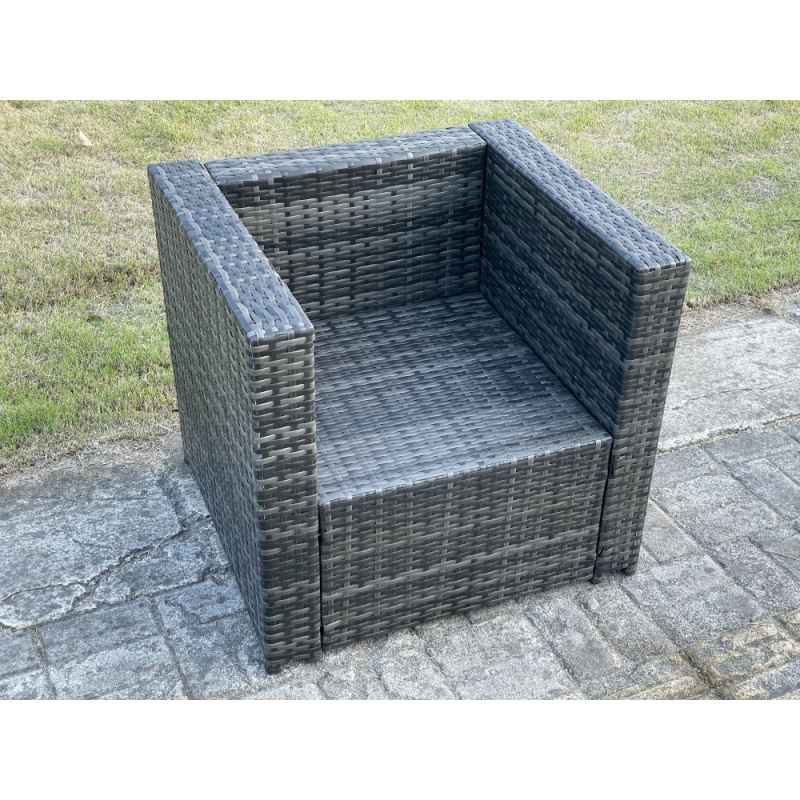 Fimous 5 Seater Outdoor Lounge Sofa Set Wicker PE Rattan Garden Furniture Set with 2 Armchair Oblong Coffee Table Dark Grey Mixed