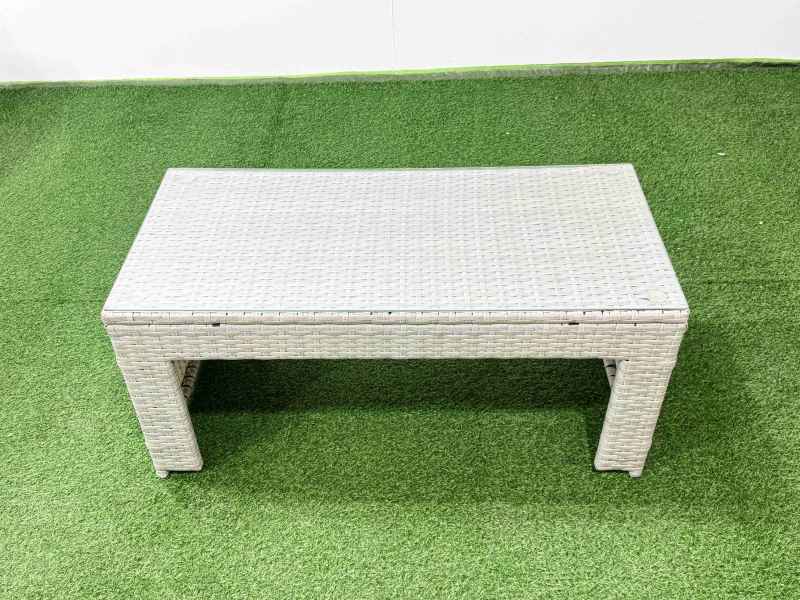 Fimous Rattan Garden Furniture Set 7 Pieces Outdoor Garden Sofa Oblong Coffee Table Set with 2 Chairs 2 Small Footstools Light Grey Mixed