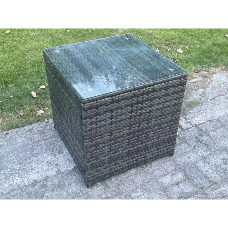 Fimous Patio Rattan Garden Furniture Set with Oblong Rectangular Dining Table Big Footstool Side Table 10 Seater Outdoor Lounge Sofa Set Dark Grey Mixed