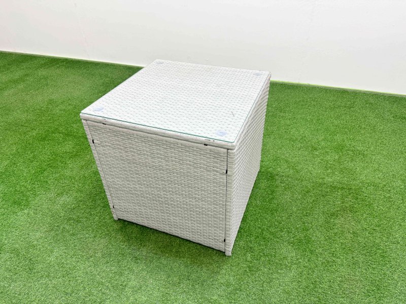 Fimous PE Rattan Garden Furniture Set Reclining Chair Sofa Lounge Sofa Set Firepit Dining Table Side Table Big Footstool Light Grey