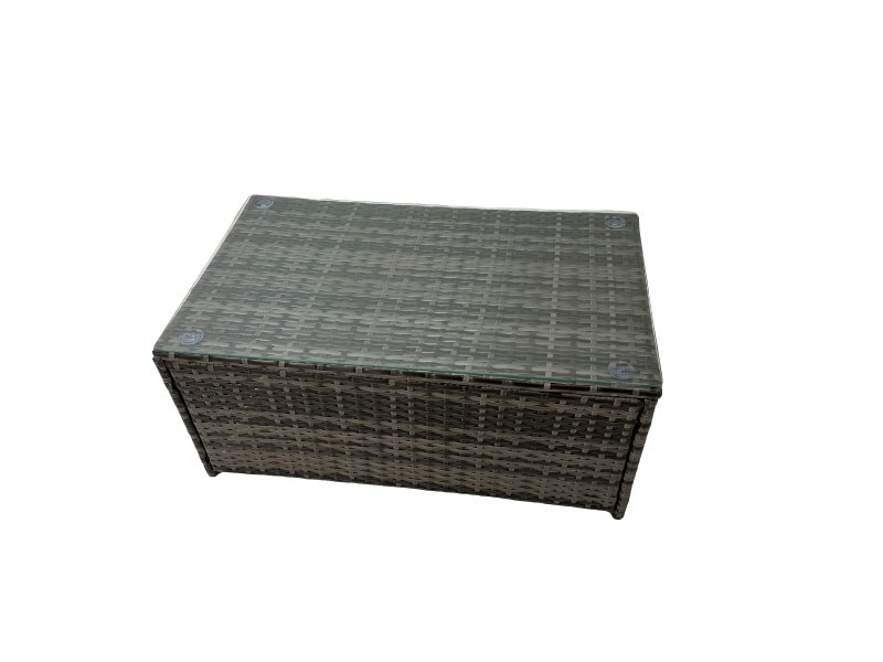 Fimous Outdoor Rattan Rectangular Coffee Table Corner Sofa Sets Garden Furniture Set with Big Stool Dark Grey Mixed