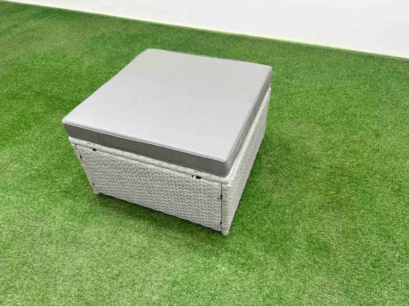 Fimous PE Rattan Garden Furniture Set Reclining Chair Sofa Lounge Sofa Set Rectangular Dining Table Big Footstool Light Grey