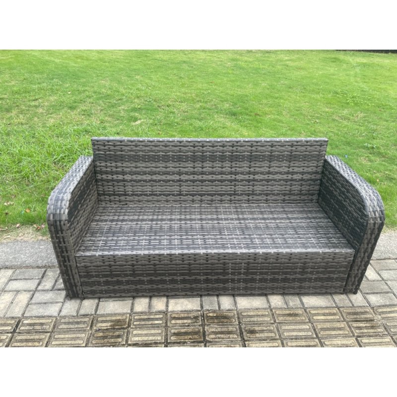 Fimous Patio Rattan Garden Furniture Set with Oblong Rectangular Dining Table 2 Big Footstool 5 Pieces Outdoor Lounge Sofa Set Dark Grey Mixed