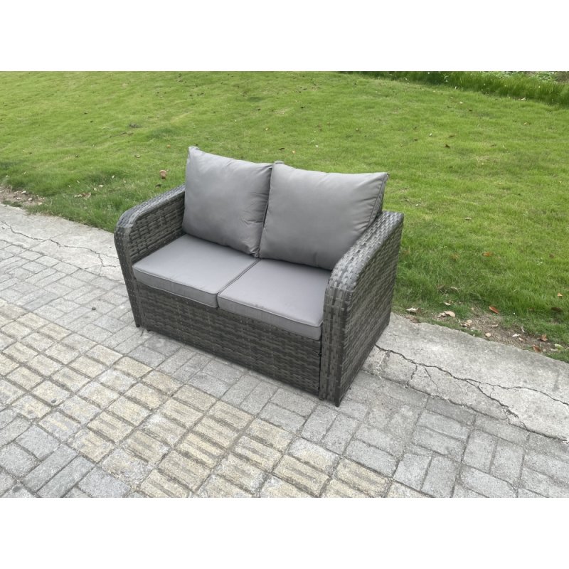 Fimous Outdoor Garden Furniture Sets 9 Seater Wicker Rattan Furniture Sofa Sets with Rectangular Coffee Table Love Sofa 3 Footstools Dark Grey Mixed