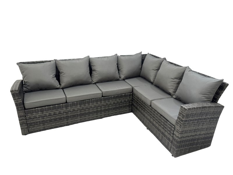 Fimous Rattan Garden Furniture Set 6 Pieces Outdoor Garden Sofa Oblong Coffee Table Set with Chair 2 Big Footstools Dark Grey Mixed