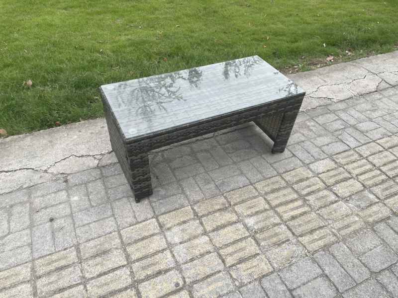 Fimous 6 Seater Outdoor Rattan Garden Furniture Set Corner Sofa Oblong Coffee Table Sets Dark Grey Mixed