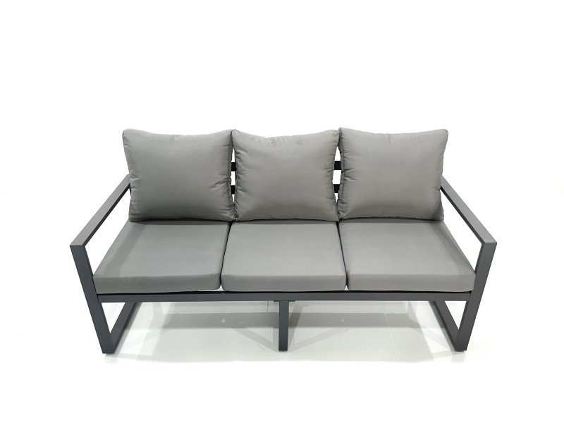 Fimous 13 Seater Garden Sofa Set Aluminium Furniture Rising Dining Tabe Set with 4 Footstools Dark Grey