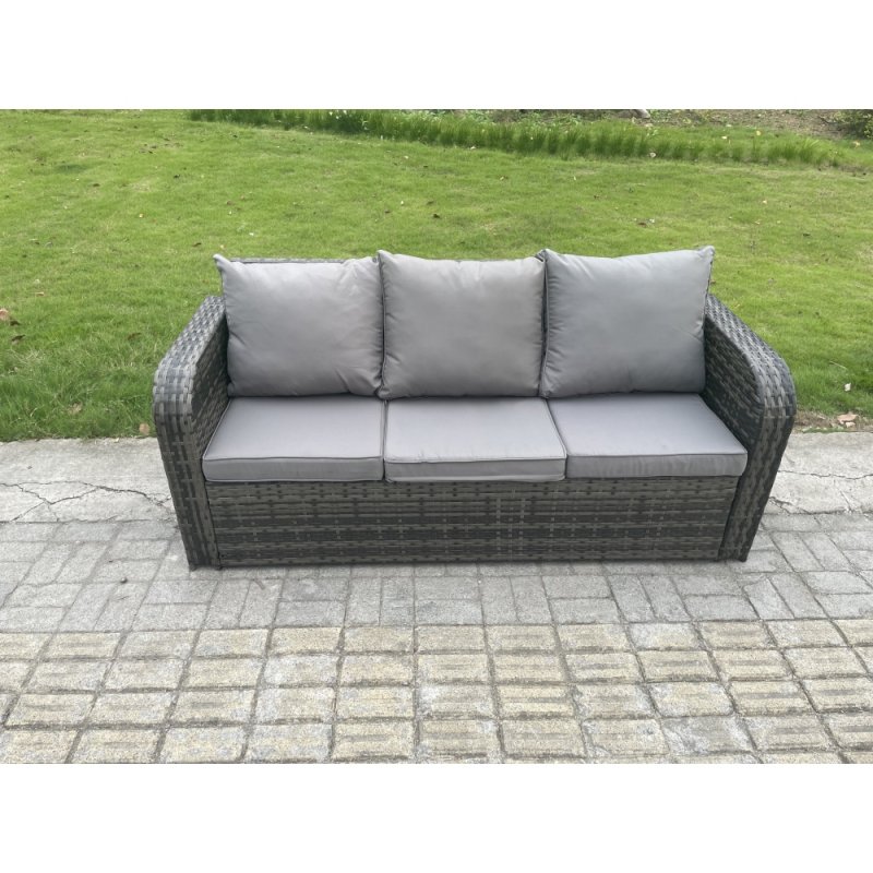 Fimous Outdoor Rattan Garden Furniture Set Patio Lounge Sofa Set with Reclining Chair Rectangular Coffee Table 2 Small Footstool Dark Grey Mixed