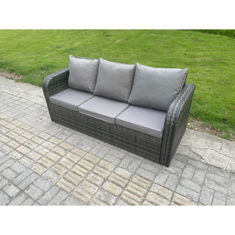 Fimous Rattan Garden Furniture 7 Piece Patio Set With Table Sofa Square Coffee Table Reclining Chair Love seat sofa 2 Side Tables Big Footstool