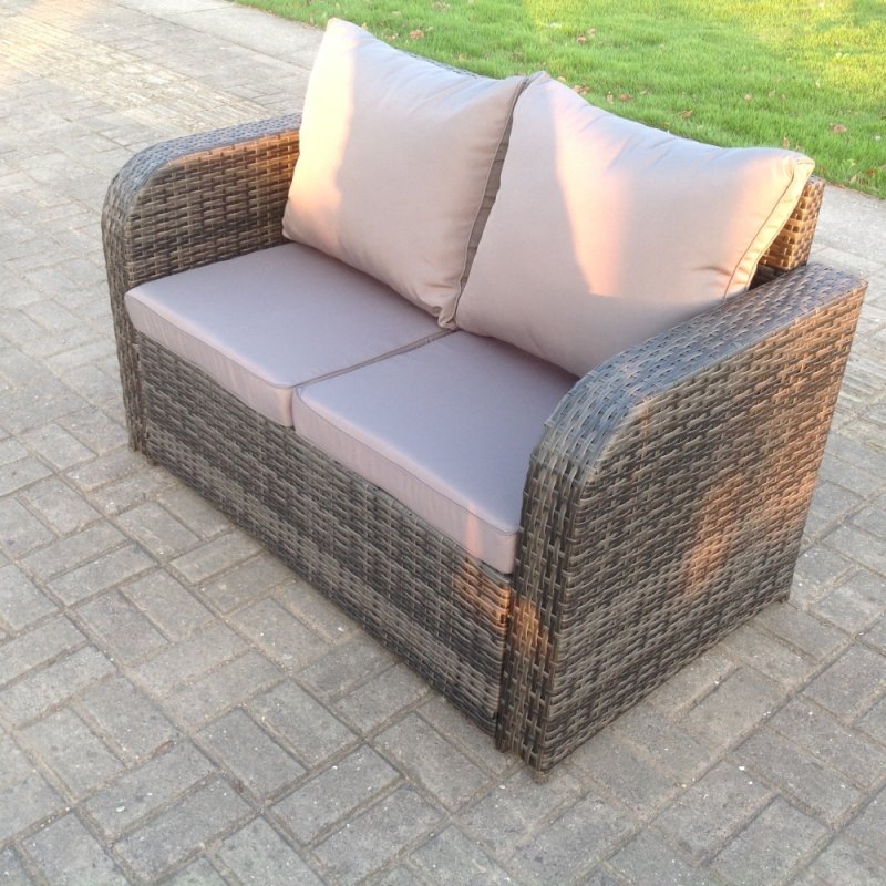 Fimous PE Rattan Garden Furniture Set Adjustable Chair 2 Seater Sofa Double Love Seat Sofa Oblong Dining Table With 2 Stools