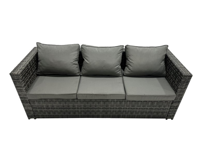 Fimous 7 Pieces Outdoor PE Rattan Garden Furniture Corner Sofa Oblong Coffee Table Set with Cushions 2 Big Footstools Side Table Dark Grey Mixed