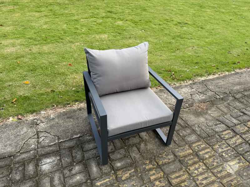 Fimous Aluminium Garden Furniture Set Adjustable Rising Lifting Dining Table and 4 Chairs Set Dark Grey