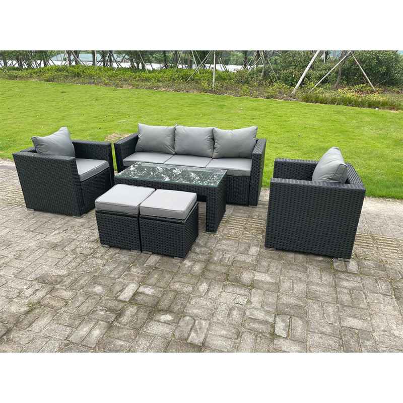 Fimous Wicker Rattan Garden Furniture Sofa Sets Outdoor Patio Coffee Table With Stools black