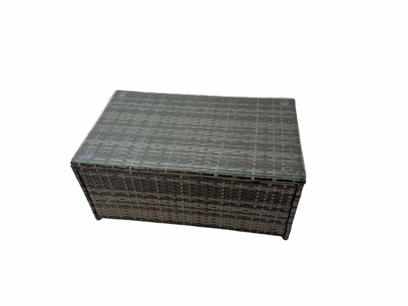 Fimous Patio Sofa Oblong Coffee Table Set Rattan Garden Furniture Set with 2 Small Stools Dark Grey Mixed