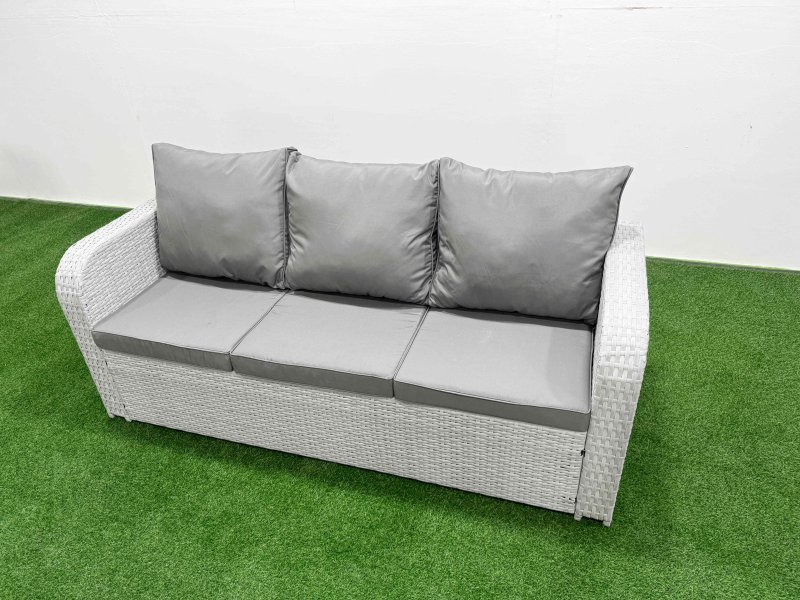 Fimous 9 Seater Garden Furniture Set PE Ratten Garden Sofa Set with Rectangular Dining Table 2 Small Stools Light Grey