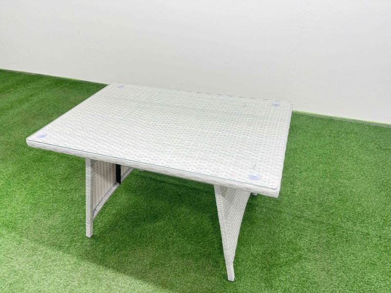 Fimous 9 Seater Rattan Garden Furniture Set Outdoor Love Sofa Set with Rectangular Dining Table 3 Footstools Light Grey