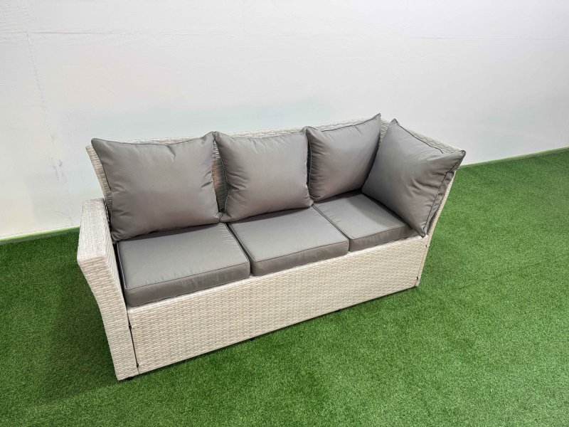 Fimous 10 Seat Rattan Outdoor Garden Furniture Corner Sofa Set Adjustable Lifting Dining or Coffee Table Set with Armchair Light Grey