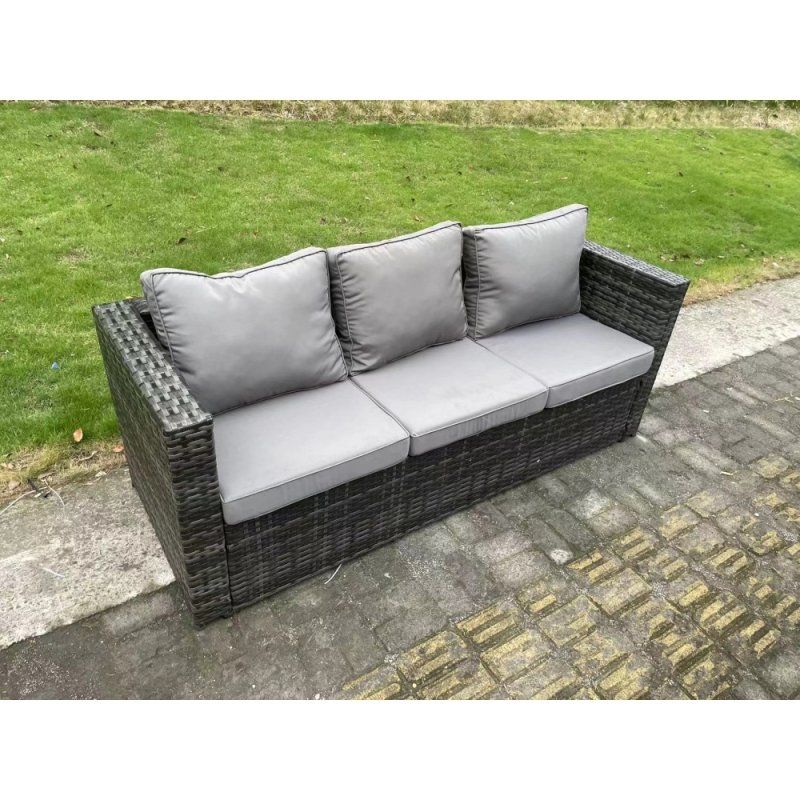 Fimous 11 Seater Rattan Outdoor Furniture Lounge Sofa Garden Dining Set with Dining Table Side Table 2 Big Footstools Dark Grey Mixed