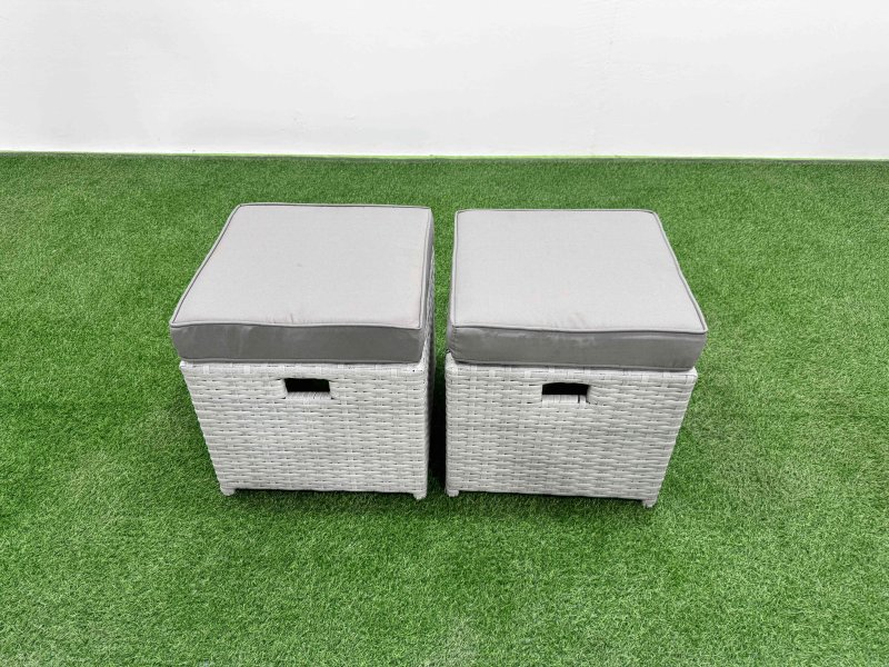 Fimous 8 Seater PE Wicker Rattan Furniture Sofa Sets with Adjustable Lifting Dining or Coffee Table 2 Seater Love Sofa 2 Stool Light Grey