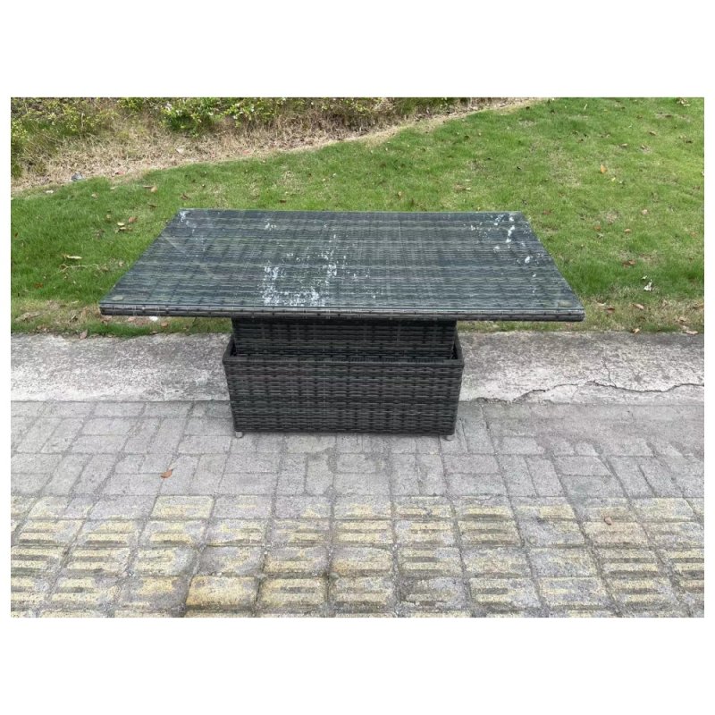 Fimous Rattan Garden Outdoor Furniture 3 PC Love Sofa Set Patio Adjustable Rising lifting Dining Table With 2 Side Tables Big Footstool