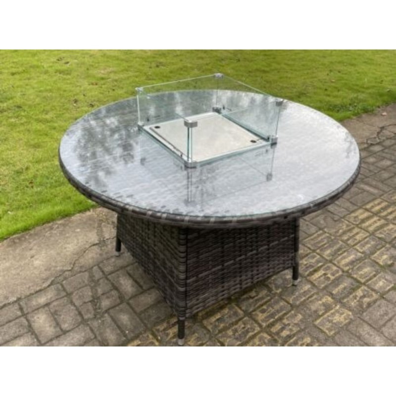Outdoor PE Dark Mixed Grey Rattan Propane Butane Gas Fire Pit Dining Round Table Gas Heater Burner Garden Furniture Accessory