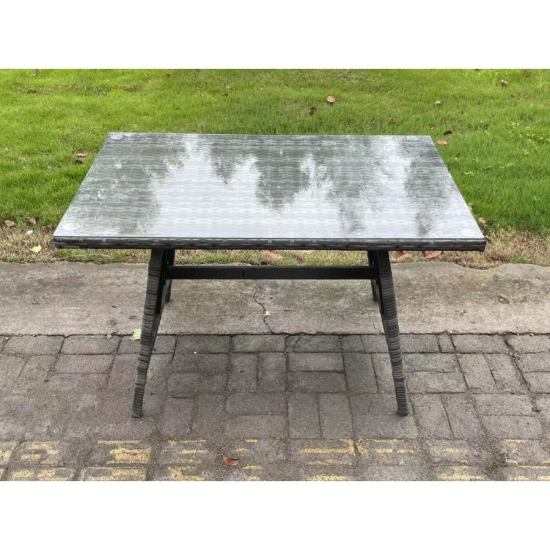 Fimous 8 Seater Wicker PE Rattan Garden Dining Set Outdoor Furniture Sofa with Patio Dining Table Armchair Big Footstool Side table Dark Grey Mixed
