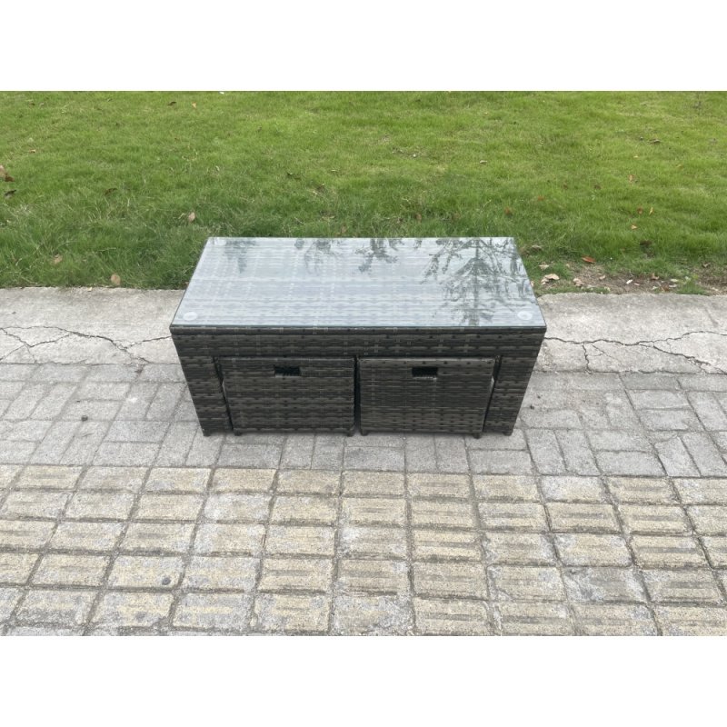 Fimous Rattan Outdoor Garden Furniture Sofa Set Patio Table & Chairs Set with 3 Footstools Dark Grey Mixed