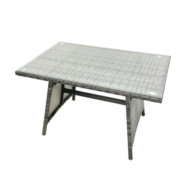 Fimous Outdoor Garden Furniture Set Rattan Sofa Dining Table Set with Reclining Chair 3 Footstool 2 Side Table Dark Grey Mixed