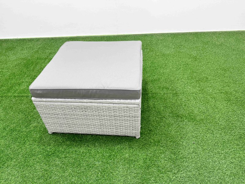 Fimous 5 Seat Outdoor Love Sofa Set Rattan Garden Furniture Set with Rectangular Dining Table Big Footstool Light Grey