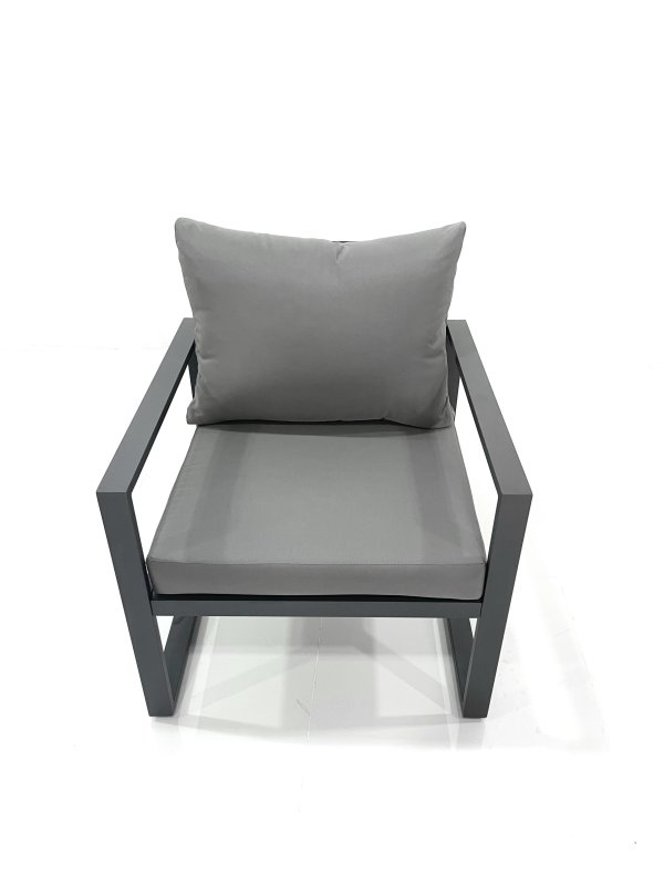 Fimous Outdoor Aluminium Garden Furniture Set with Adjustable Rising Lifting Dining Table 3 Seater Sofa 2 Chair 2 Side Tables Dark Grey