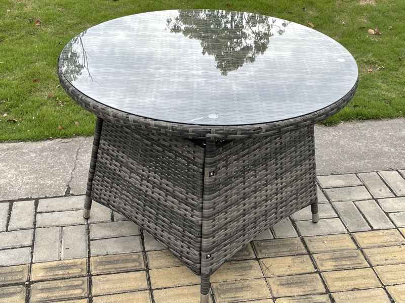 Fimous Wicker PE Outdoor Rattan Garden Furniture Arm Chair And Table Dining Sets 6 Seater Large Round Table Dark Grey Mixed