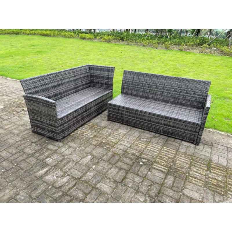 High Back Dark Mixed Grey Rattan Corner Sofa Set Outdoor Furniture Rectangular Coffee Table 2 Small Footstools 8 Seater