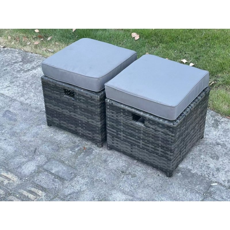 Fimous Rattan Garden Furniture Set with Oblong Rectangular Dining Table 2 Small Footstools 11 Seater Outdoor Lounge Sofa Set Dark Grey Mixed