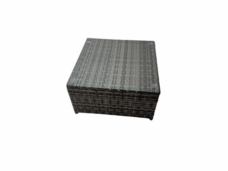 Fimous Outdoor PE Rattan Garden Furniture Sofa Set with Square Coffee Table Chair 2 Big Stools Dark Grey