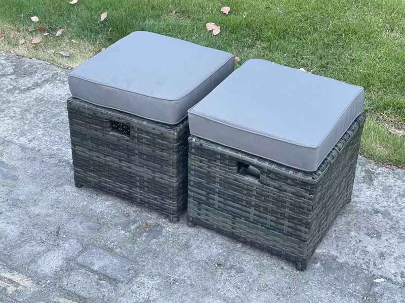 Fimous 7pc Rattan Sofa Garden Furniture Outdoor Patio Set with 3 Footstools Double Seat Sofa Dark Grey Mixed