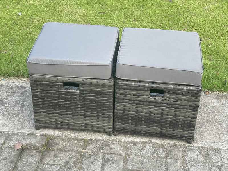 Fimous 6 Pieces Garden Furniture Sets Poly Rattan Outdoor Patio Height Adjustable Rising Lifting Table Sofa Dining Set with Side Table 2 Small Footstools