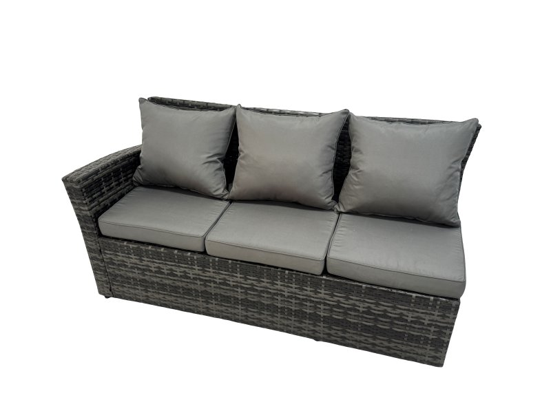 Fimous 10 Seater Garden Outdoor Rattan Furniture Set Rattan Corner Sofa Oblong Dining Table with Armchair 3 Footstools Dark Grey Mixed