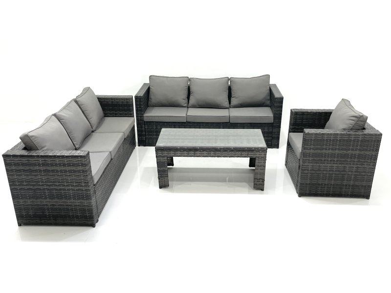 Fimous 7 Seater Rattan Garden Furniture Set Outdoor Lounger Sofa with Coffee Table Armchair Dark Grey Mixed