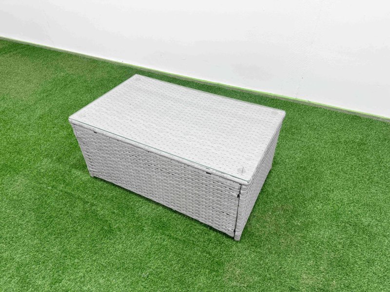Fimous 8 Seater PE Wicker Rattan Furniture Sofa Sets with Rectangular Coffee Table 2 Seater Love Sofa 2 Big Footstool 2 Side Table Light Grey