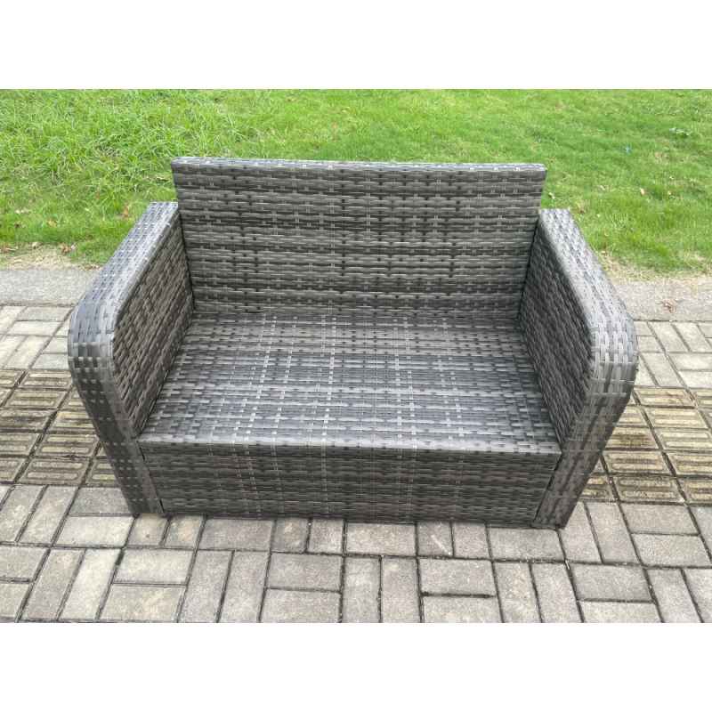 Fimous 9 Seater Outdoor Rattan Garden Furniture Set with Patio Rectangular Dining Table Love Sofa 3 Footstools Dark Grey Mixed