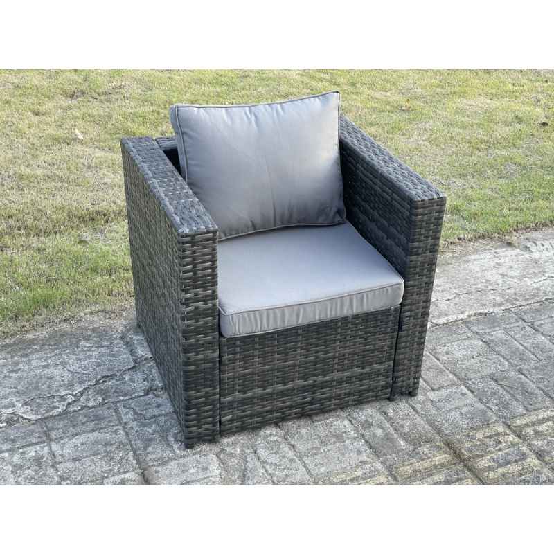 Fimous 6 PCS Outdoor Lounge Sofa Set Wicker PE Rattan Garden Furniture Set with Armchair Square Coffee Table 3 Small Footstools Dark Grey Mixed